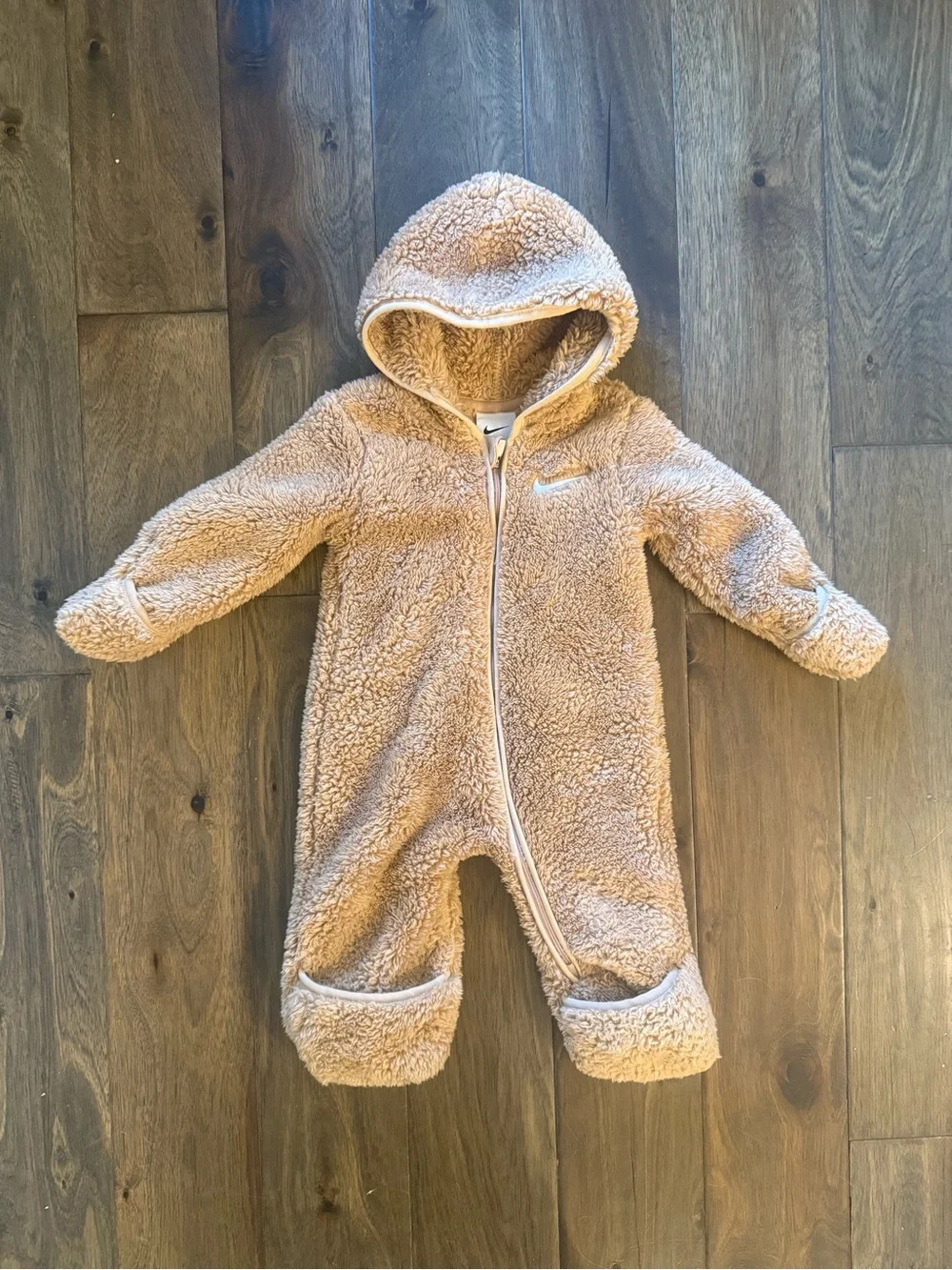 Nike Tan Sherpa Hooded Baby One-Piece Footie